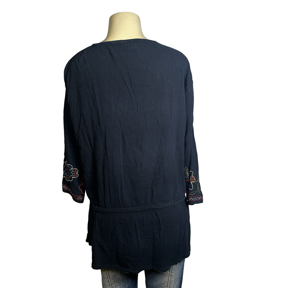 Original Anthony's Shirt Womens 1X Embroidered Floral V-Neck Black Tunic VTG Y2K - Picture 3 of 10